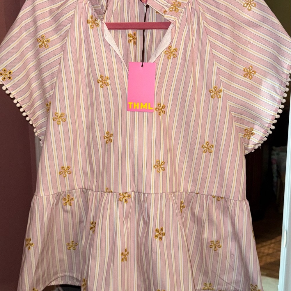 THML Pink and Yellow Floral Blouse
